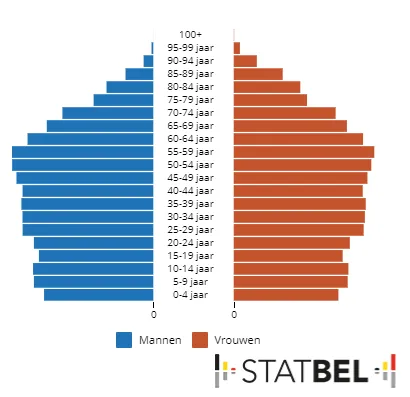 Leeftijdspiramide België 2020, bron Statbel
